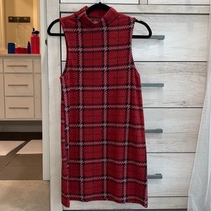 TOPSHOP Red Houndstooth Turtleneck Mini Dress
